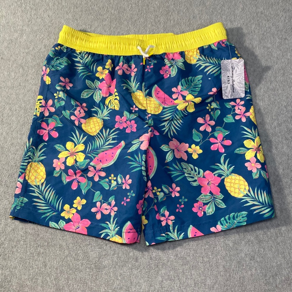 Tommy Bahama Swim Trunks Kids XL 14 Blue Tropical‎ Pineapple Watermelon Summer